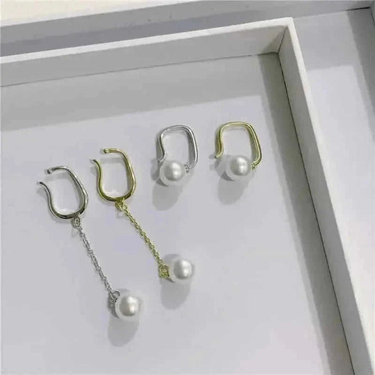 pierced pearl tassel earrings | sterling silver pearl studs | long drop dangle earrings | energy saving