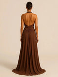halter neck maxi dress | brown long summer dress | backless beach wedding dress | energy saving