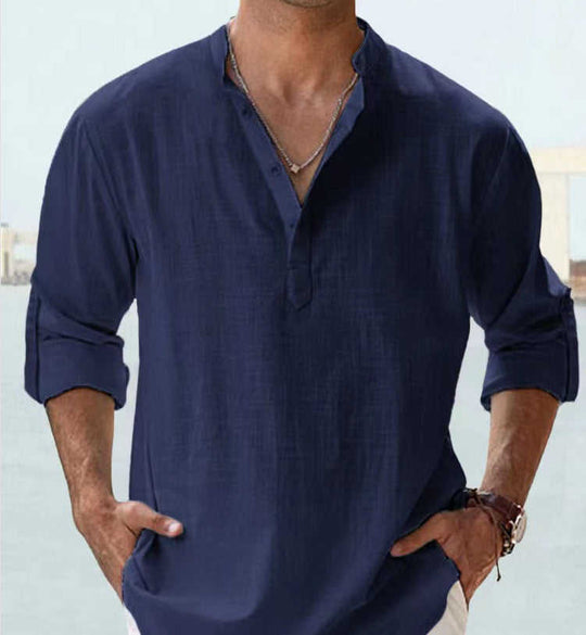 Men's Long Staple Cotton Long Sleeve Stand Collar Shirt - Meifu Market