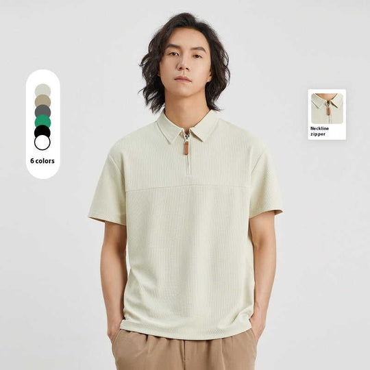 Open-Mesh Waffle Polo Shirt for Men's Relaxed Summer Style