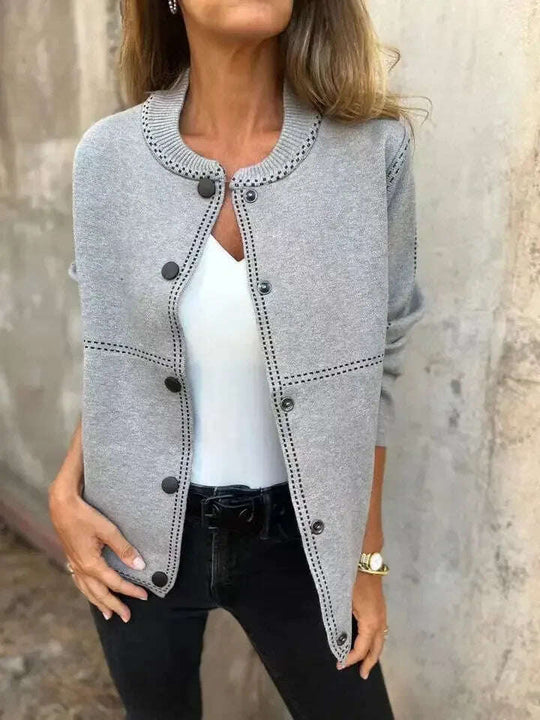 Women's Striped Button Cardigan Cropped Sweater Long Sleeve Meifu Market
