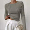 Slim Long Sleeve T-shirt Fashion Solid Color Split Thread Knitted Top Womens Clothing Meifu Market