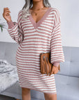 Ins Striped Sweater Dress V-neck Long Sleeve Dresses For Women Meifu Market