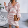 Ins Striped Sweater Dress V-neck Long Sleeve Dresses For Women Meifu Market