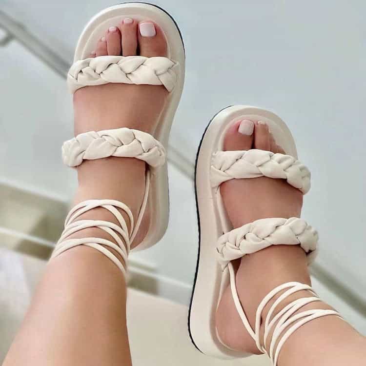 Strappy Sandals Candy Color Weave Flats Shoes Women Summer Dress Shoes 