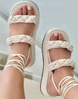 Strappy Sandals Candy Color Weave Flats Shoes Women Summer Dress Shoes