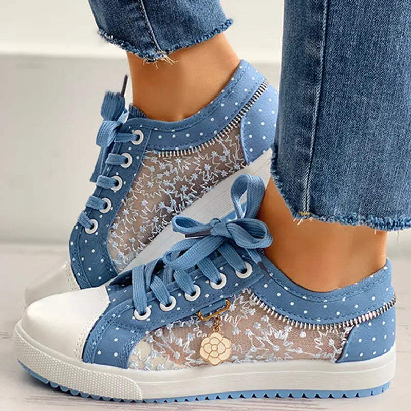 Floral Embroidered Polka Dot Print Sneakers Meifu Market