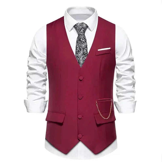 New Men's Solid Color Suit V-neck Single Breasted Chain Vest Navy Blue - new men's solid color suit two-piece set notched ...