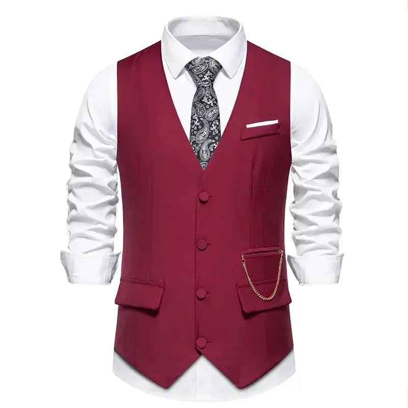 single-breasted vest | mens v-neck vest | solid color waistcoat | ultrasonic cleaning