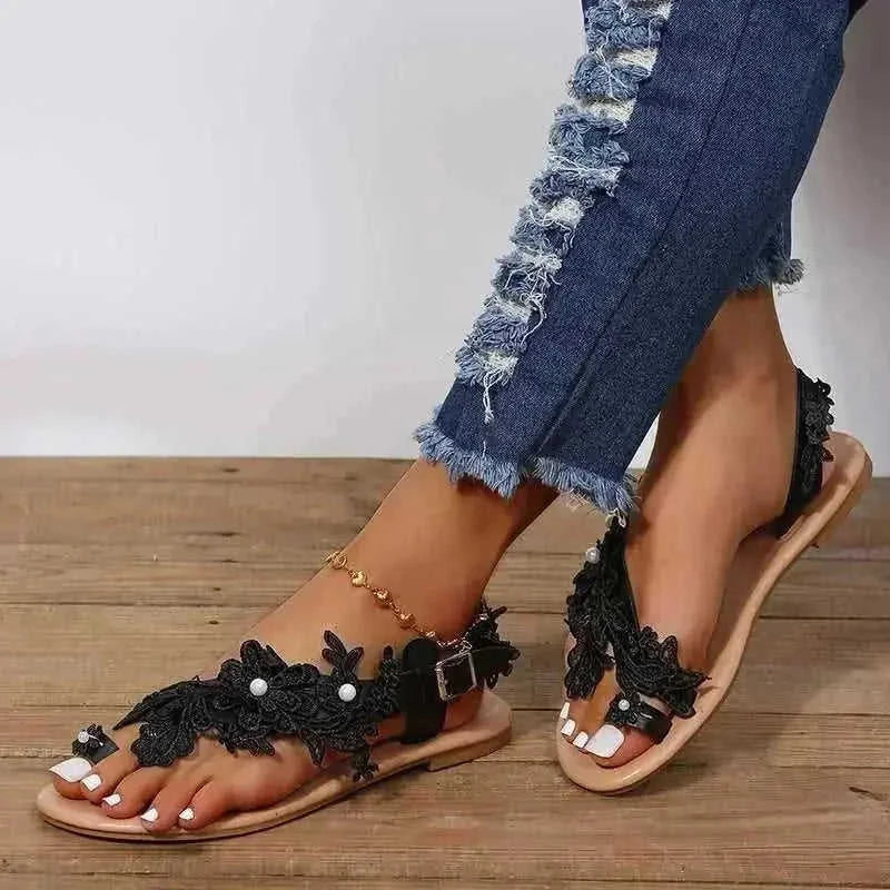 lace-up sandals for women | floral ankle strap sandals | flat beach shoes summer | energy saving