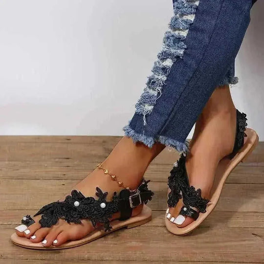 lace-up sandals for women | floral ankle strap sandals | flat beach shoes summer | energy saving