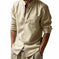 long sleeve stand collar shirt | mens casual shirt with pockets | cotton linen blend shirt | energy saving