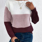 Pullover Knitted Sweater Fashion Round Neck Splicing Knitwear Loose Top Women's Clothing Meifu Market