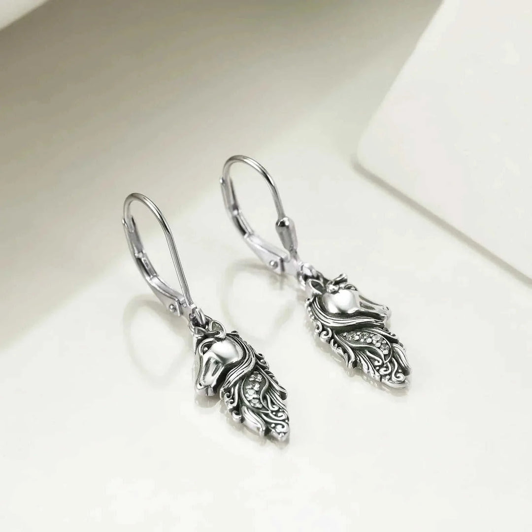 sterling silver leverback earrings | hypoallergenic dangle earrings | horse charm drop earrings | ultrasonic cleaning