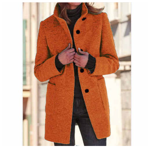 Fashion Stand Collar Woolen Coat With Pockets Fall Winter Casual Button Outwear For Women Clothing Meifu Market