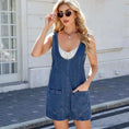 stretch denim overall dress | midi length with pockets | summer casual wear | ultrasonic cleaning