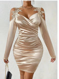 Spring And Autumn New Satin Elegant Lace Bodycon Dress With Pleated Skirt Meifu Market