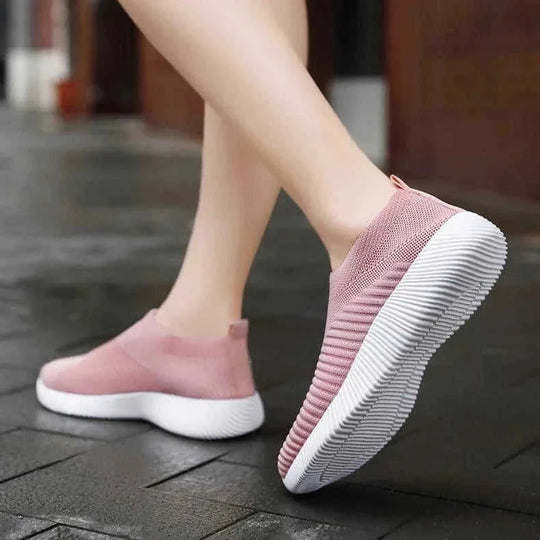 stretch mesh slip-on shoes | breathable knit flats | soft sole walking shoes | energy saving