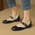 Square Head Female Color-blocking Leather Shoes Middle Documentary Meifu Market