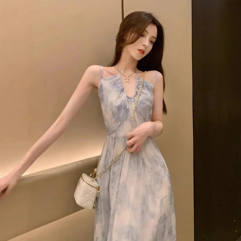 floral halter dress | spaghetti strap summer dress | seaside vacation outfit | energy saving