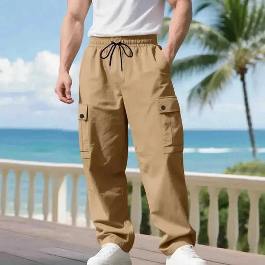 heavy-duty cotton cargo pants | loose fit mens trousers | outdoor hiking pants | ultrasonic cleaning