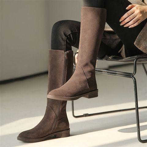 Women's Solid Color Fashion Frosted Long Martin Suede Boots Meifu Market