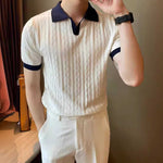 Jacquard Polo Slim-Fit — Men's Stretch Knit for Smart Casual