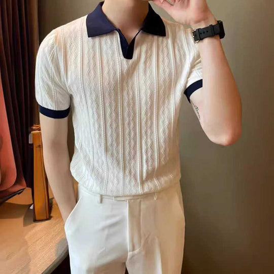 Jacquard Polo Slim-Fit — Men's Stretch Knit for Smart Casual