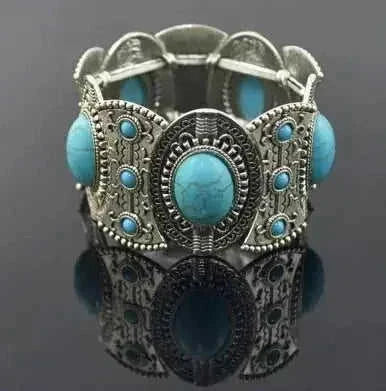 elastic turquoise bracelet | adjustable boho bangle | vintage tribal jewelry | energy saving