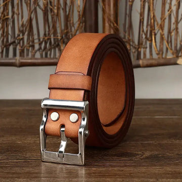 Men's Retro Leather All-match First Layer Cowhide Stainless Steel Buckle Belt meifu market