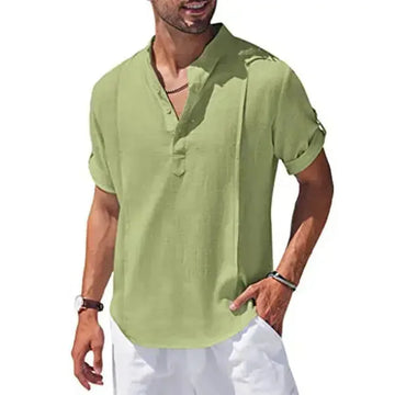 linen blend fabric | relaxed fit shirt | beach vacation wear | energy saving