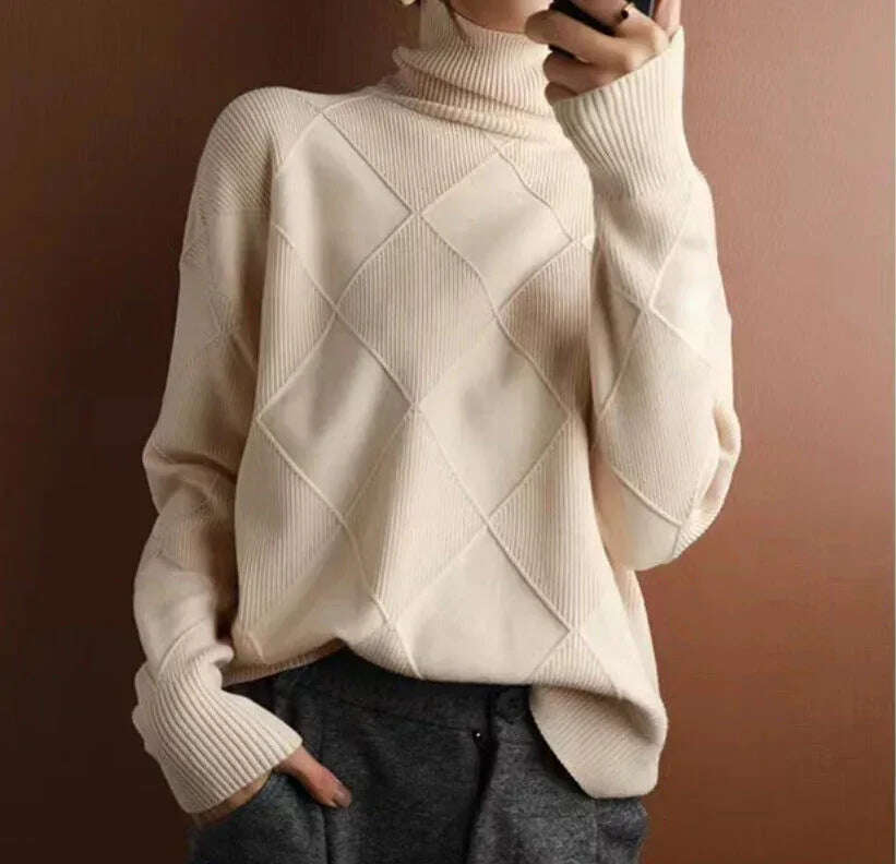 Women's Turtleneck Three-dimensional Rhombus Sweater Meifu Market