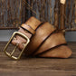 Men's Cowhide Vintage Distressed Pleated Brass Buckle Belt meifu market