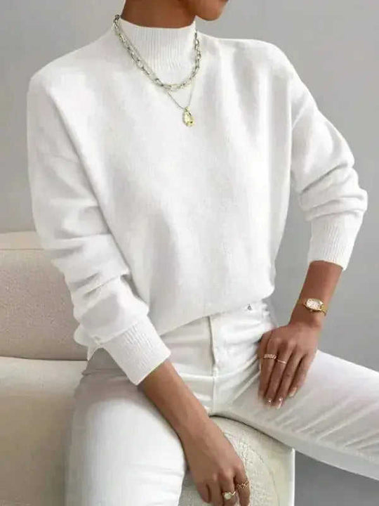 Autumn And Winter Half-high Collar Pullover Women's Fashion Solid Color Loose Knitted Top Meifu Market