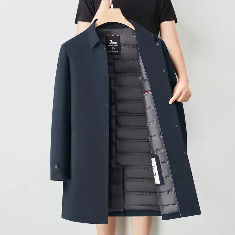 fleece-lined winter coat | windproof mens jacket | cotton-padded mid-length coat | ultrasonic cleaning