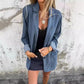 Lapel Shirt Jacket Ins Fashion Solid Color Long-sleeved Denim Top Autumn And Spring Casual Daily Streetwear Women's Clothing Meifu Market