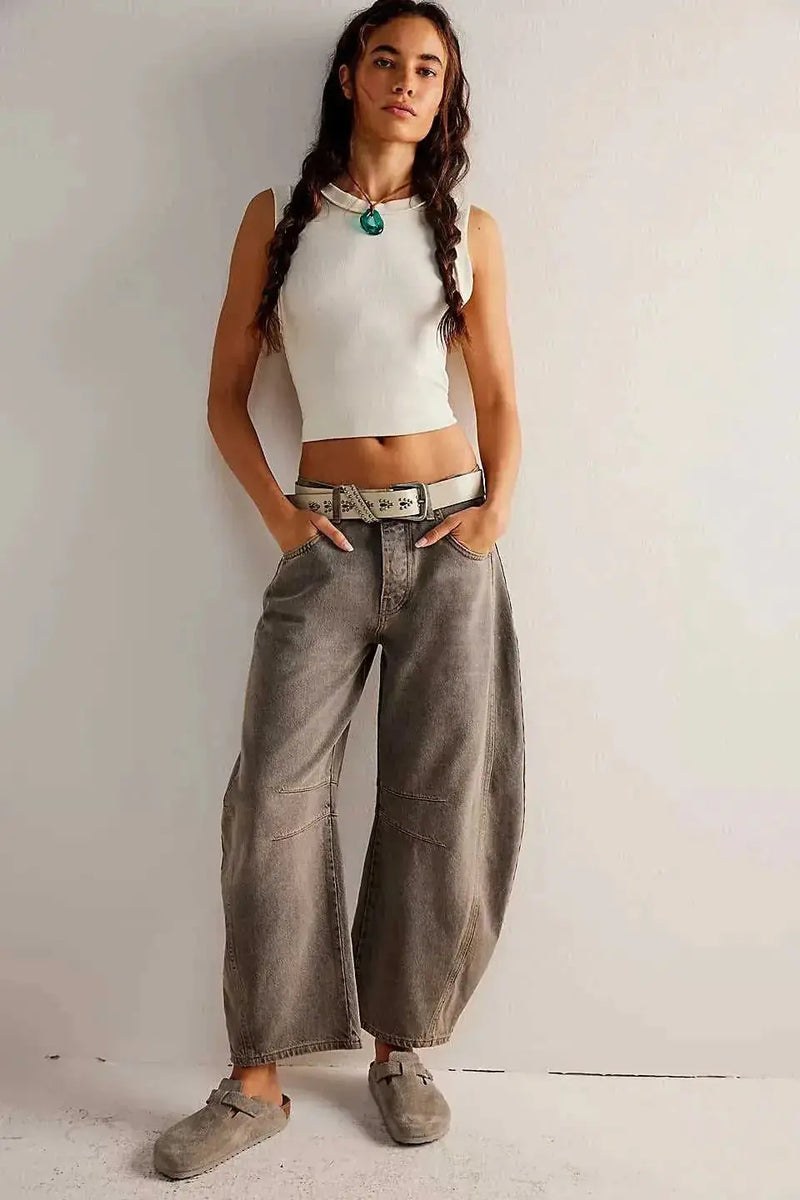 loose wide-leg pants | low waist women pants | washed old jeans | energy saving