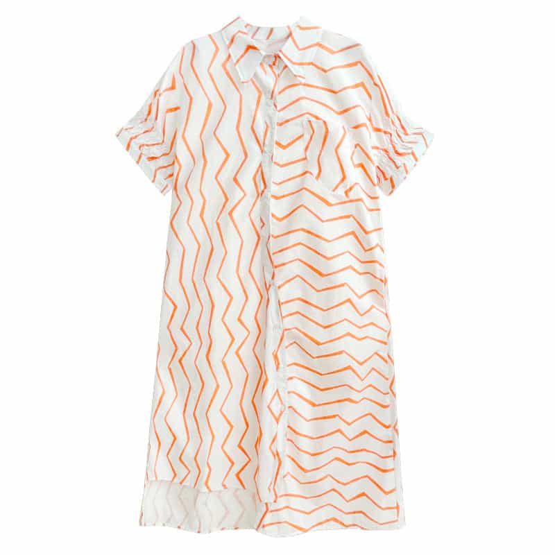 Women's Summer French Lazy Style Wave Stripes Shirt Dress 