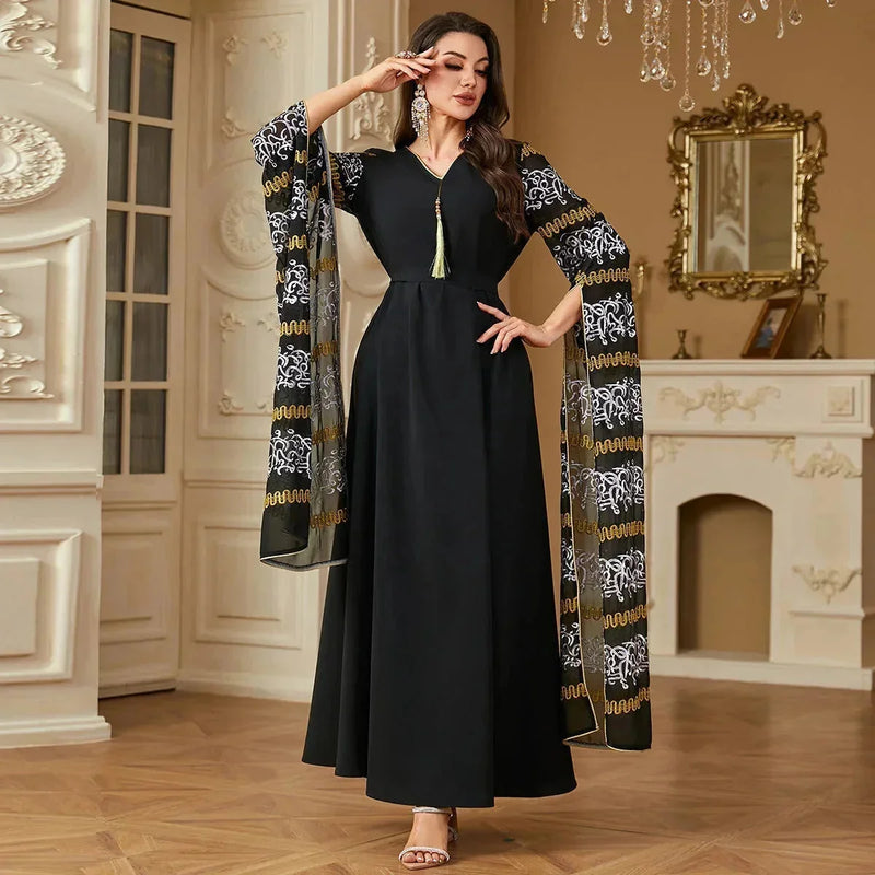 super long sleeve kaftan | embroidered arabic dress | lightweight cotton fabric | energy saving