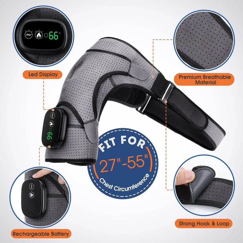 usb-c rechargeable heating pad | adjustable shoulder massage belt | heated muscle relaxation | ultrasonic cleaning