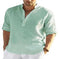 cotton linen blend fabric | loose fit long sleeve shirt | mens casual solid color shirt | energy saving