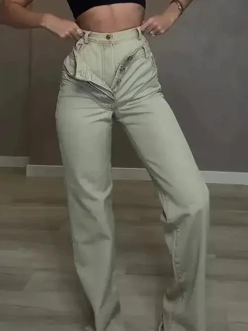 high-waisted denim jeans | double layer denim pants | stretchy mom jeans for women | ultrasonic cleaning