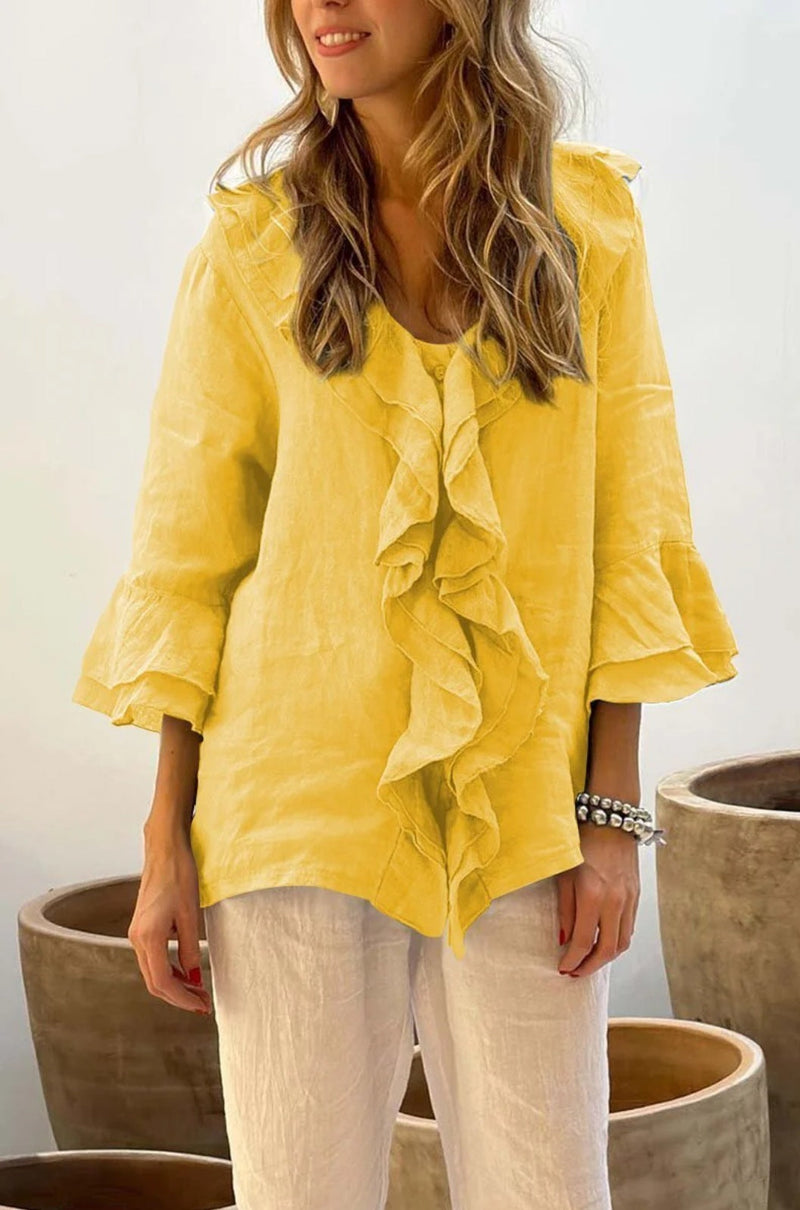 Fashion V-neck Ruffled Sleeve Ruffled Loose Casual Meifu Market
