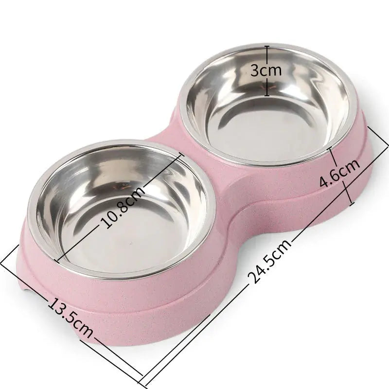 Double Pet Bowls Dog Food Water Feeder Stainless Steel Pet Drinking Dish Feeder Cat Puppy Feeding Supplies Small Dog Accessories Meifu Market