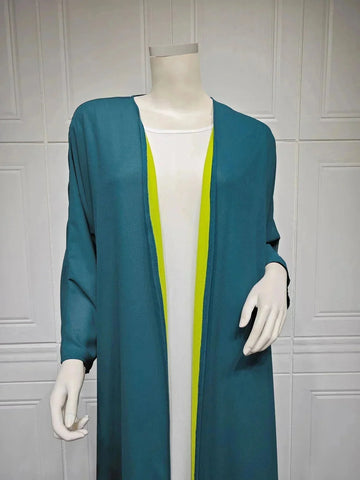 chiffon abaya dress | long sleeve color block robe | lightweight chiffon fabric | energy saving