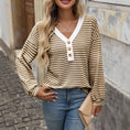 Women's V-neck Buttons Pullover Patchwork Casual Long-sleeved Top Meifu Market