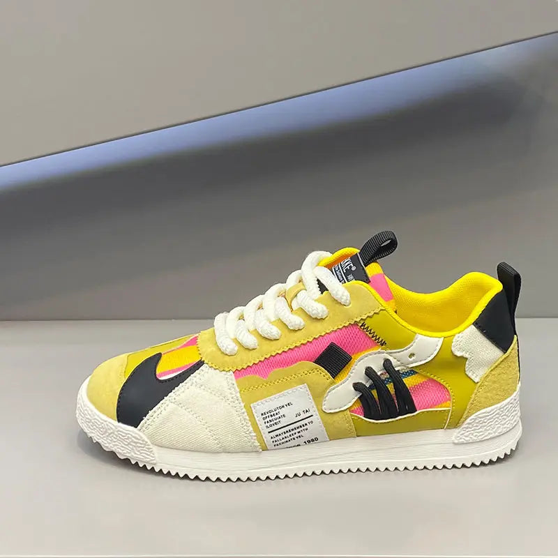 Fashion Soft Bottom Low-top Fabric Leather Stitching Breathable Personality Casual Shoes Meifu Market