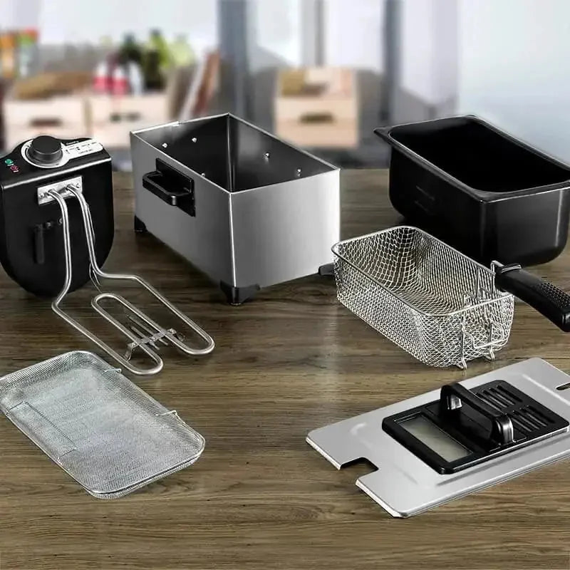 stainless steel fryer basket | commercial-grade fryer | adjustable temperature control | ultrasonic cleaning