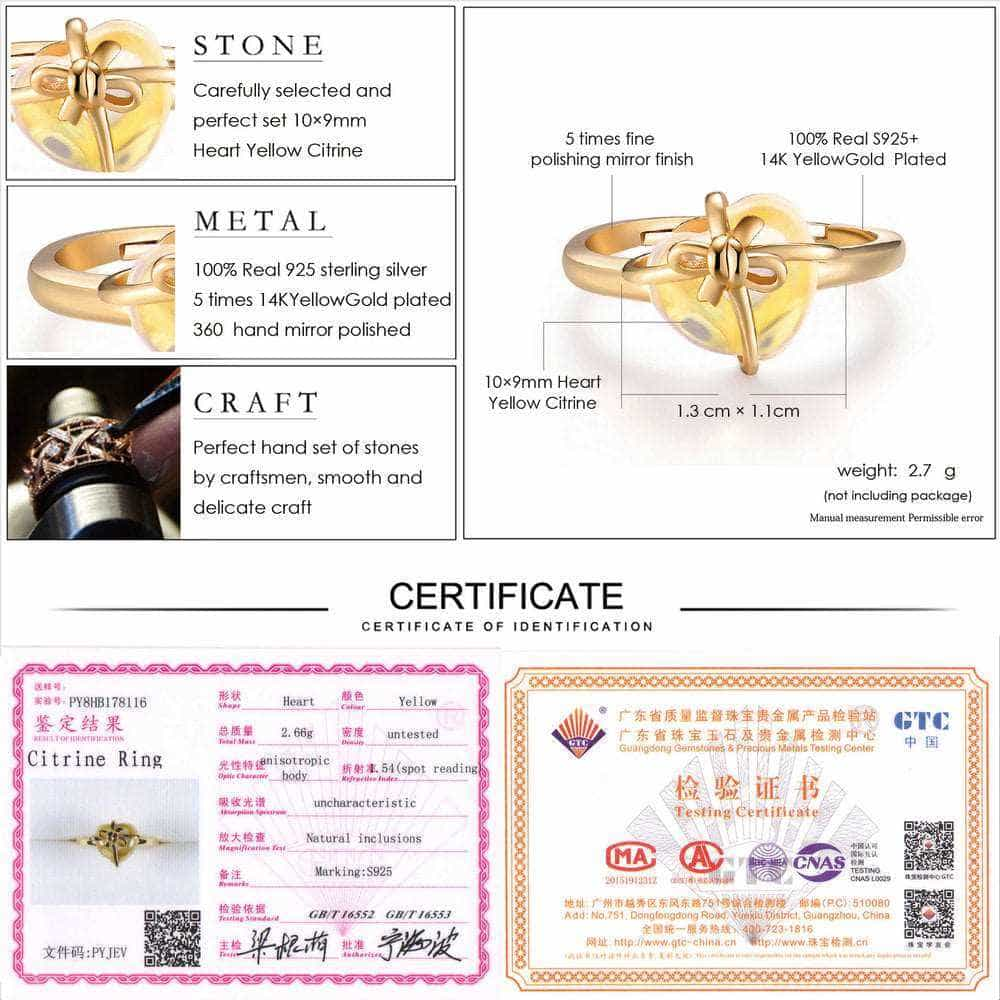 925 sterling silver lemon crystal love bow ring jewelry - Meifu Market