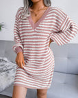 Ins Striped Sweater Dress V-neck Long Sleeve Dresses For Women Meifu Market